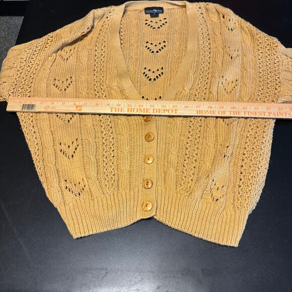 Vintage Hunters Run Womens Mustard Gold Yellow Cardigan Cable Knit Sweater Large - Picture 5 of 6